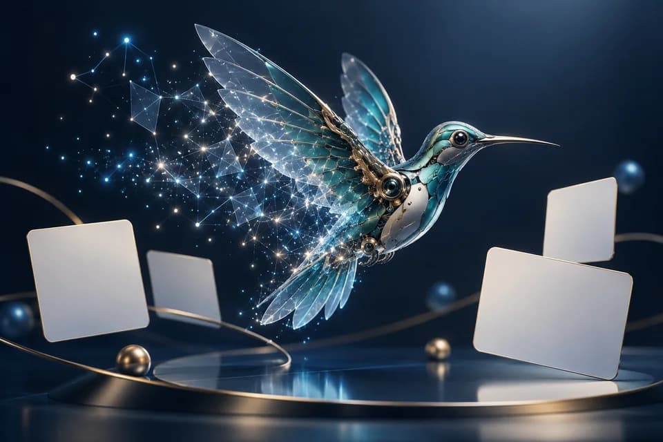 Conceptual hummingbird progressing from points to a polygon mesh.